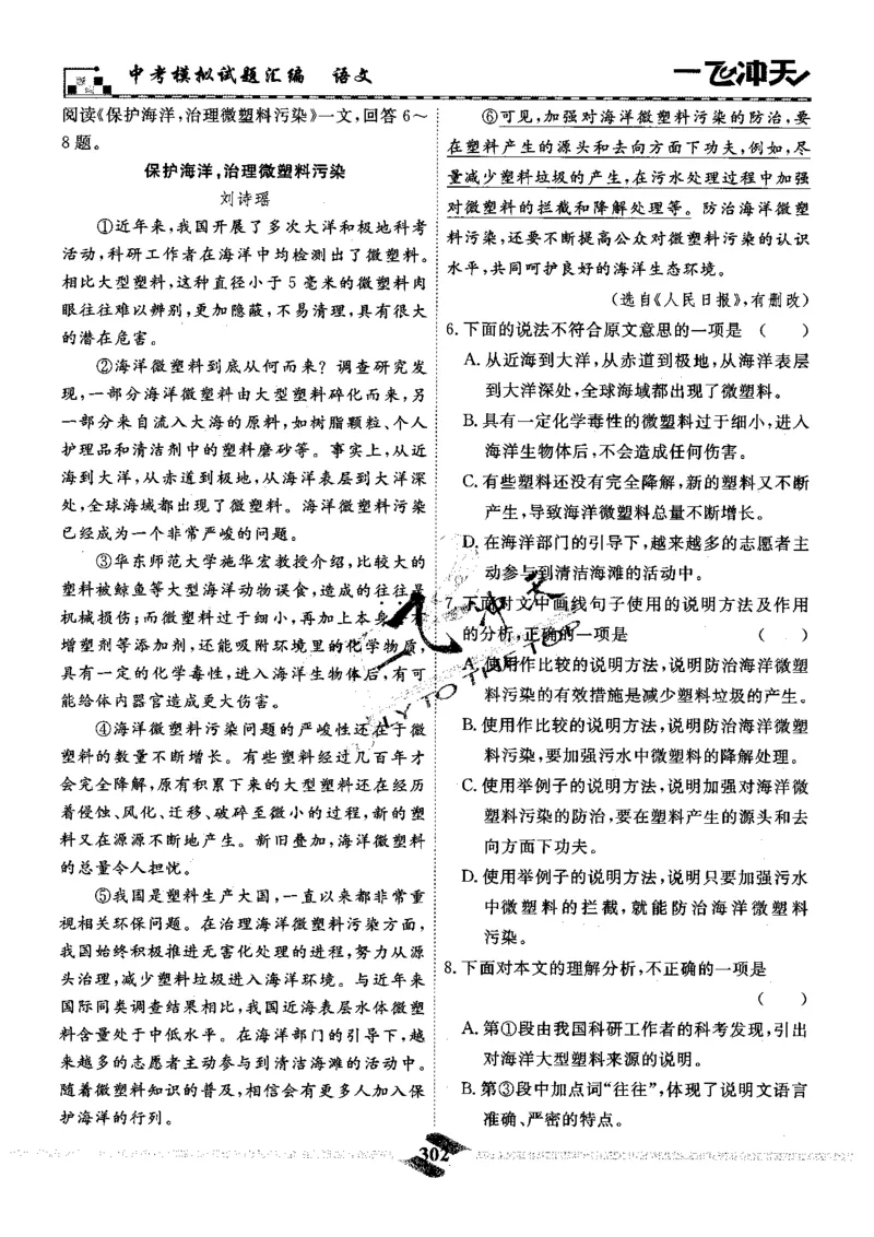 一飞冲天-中考模拟试题汇编-语文_《一飞冲天-中考专项》2026版_一飞冲天-中考模拟试题汇编（2024版）