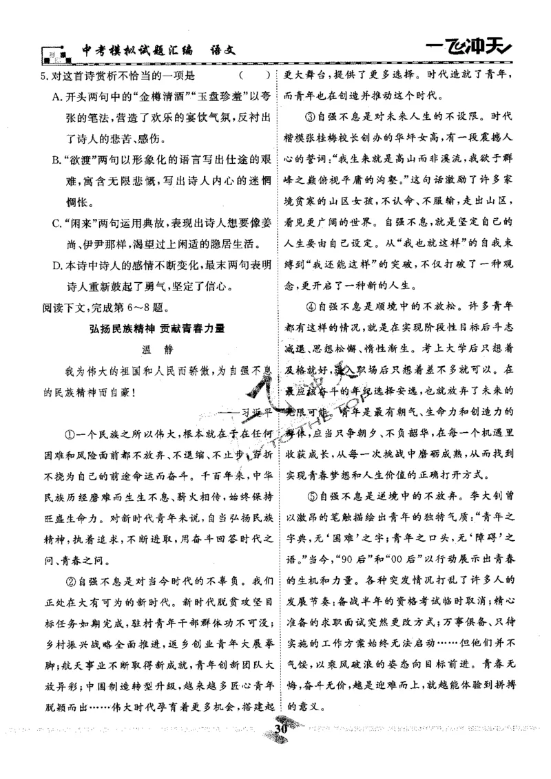 一飞冲天-中考模拟试题汇编-语文_《一飞冲天-中考专项》2026版_一飞冲天-中考模拟试题汇编（2024版）