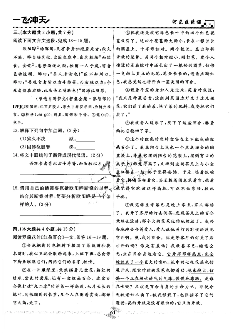 一飞冲天-中考模拟试题汇编-语文_《一飞冲天-中考专项》2026版_一飞冲天-中考模拟试题汇编（2024版）