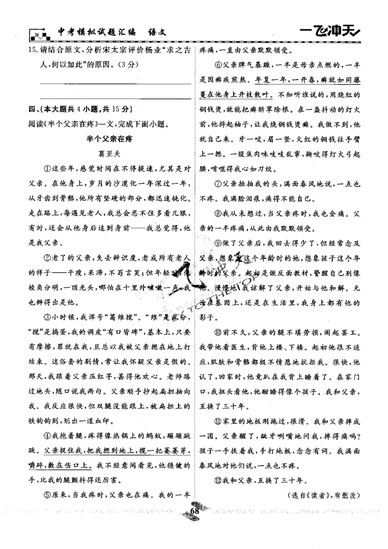 一飞冲天-中考模拟试题汇编-语文_《一飞冲天-中考专项》2026版_一飞冲天-中考模拟试题汇编（2024版）