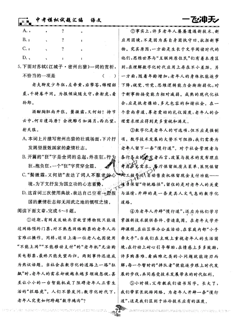 一飞冲天-中考模拟试题汇编-语文_《一飞冲天-中考专项》2026版_一飞冲天-中考模拟试题汇编（2024版）
