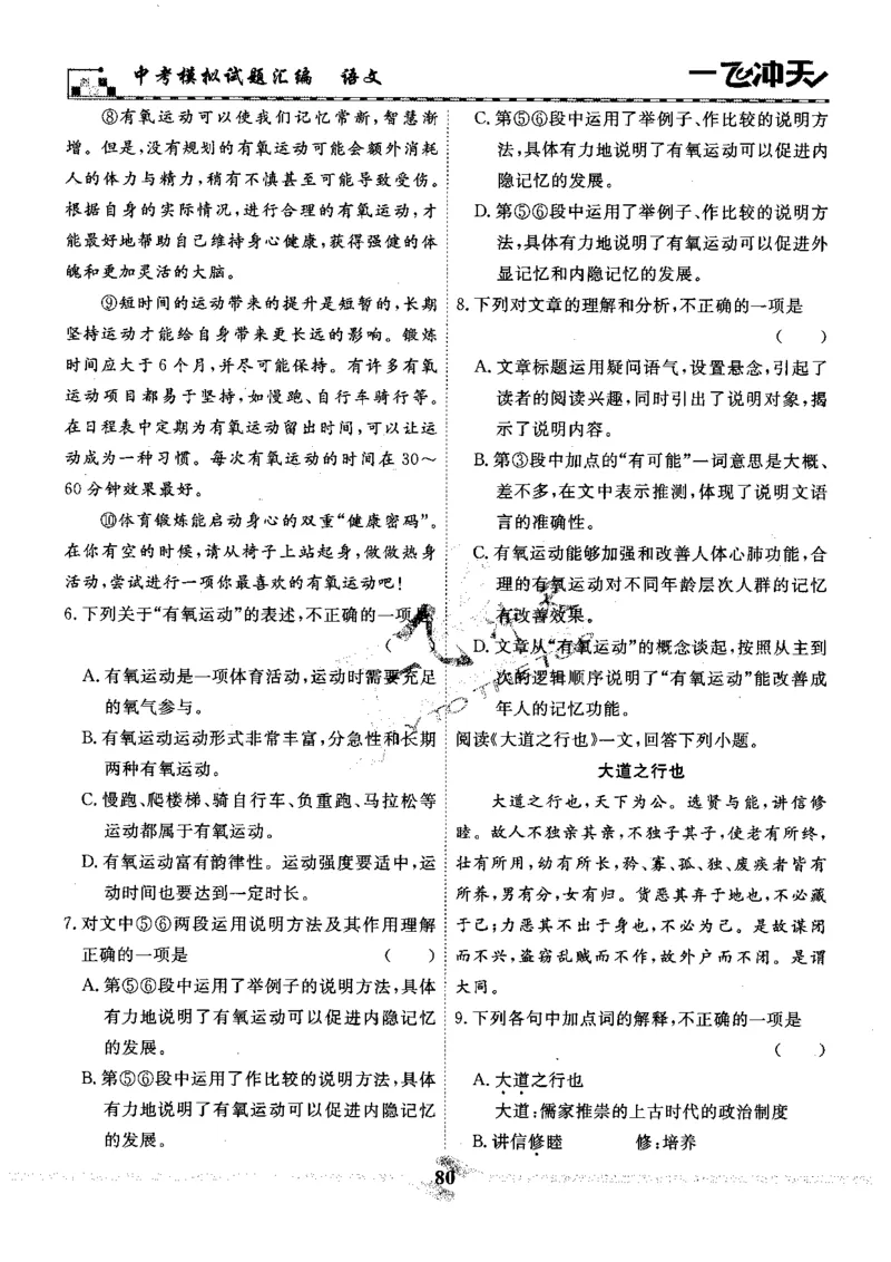 一飞冲天-中考模拟试题汇编-语文_《一飞冲天-中考专项》2026版_一飞冲天-中考模拟试题汇编（2024版）