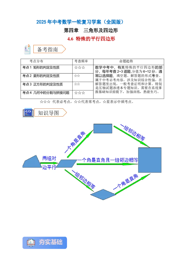 2025年中考数学一轮复习学案：4.6特殊的平行四边形（教师版）_2数学总复习_2025中考复习资料_2025年中考数学一轮复习学案（全国通用）