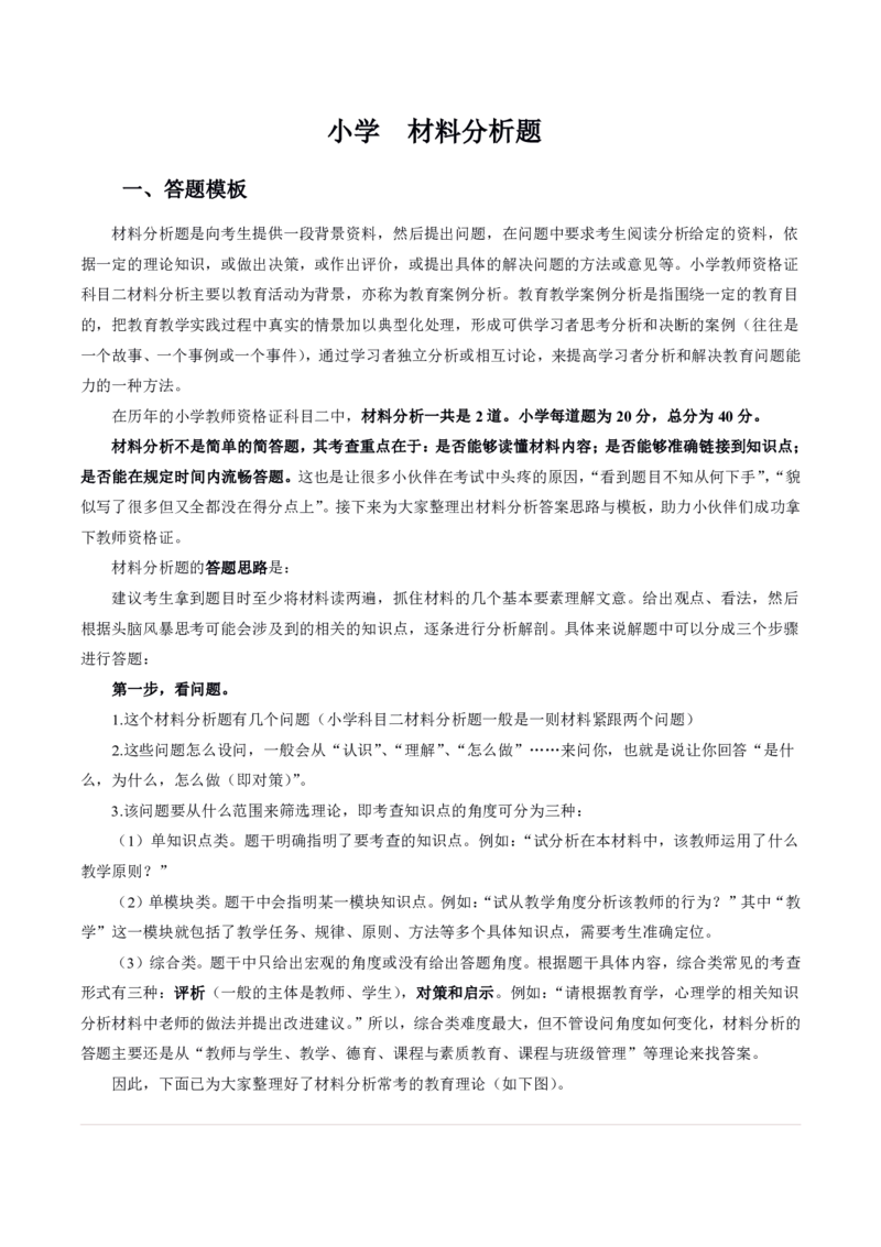 小学材料分析题专项训练_教资_初高中2026教资_25下教师资格证_7.25下教资笔试专项训练_125下材料分析专项训练_小学材料分析专项训练
