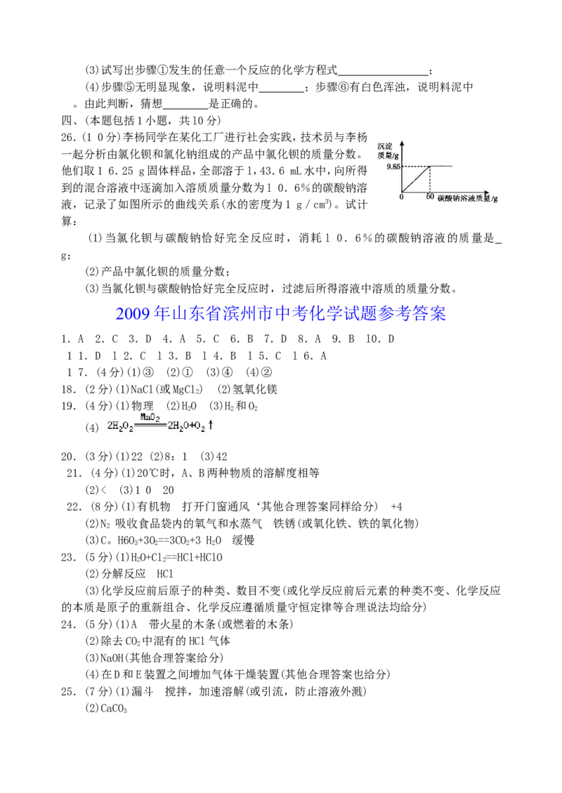 2009年滨州中考化学试题及答案_中考真题_5.化学中考真题2015-2024年_地区卷_山东省_山东滨州化学09-22