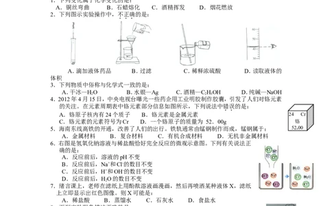 2012年海南中考化学试题及答案_中考真题_5.化学中考真题2015-2024年_地区卷_海南中考化学08-21