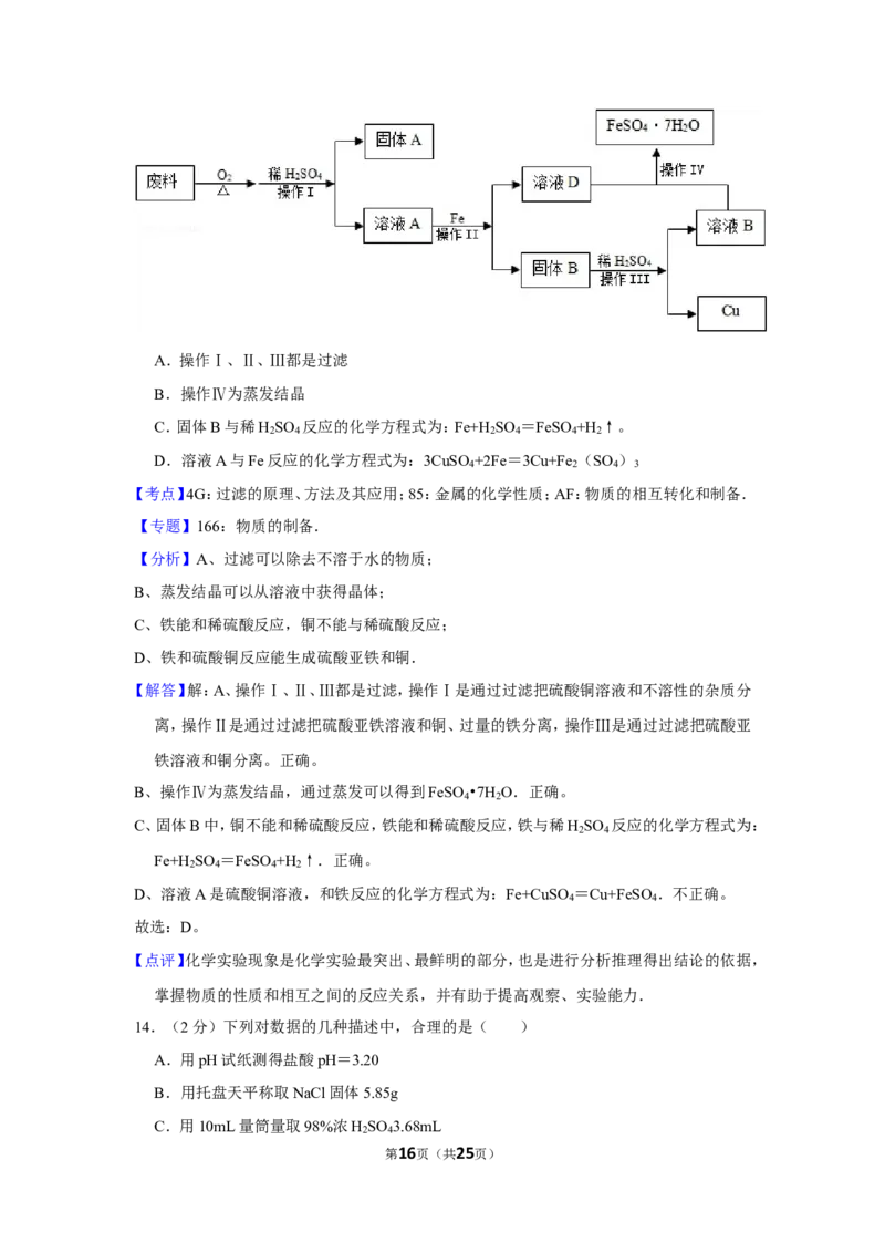 2013年四川省眉山市中考化学试卷（含解析版）_中考真题_5.化学中考真题2015-2024年_地区卷_四川省_四川眉山化学12-21