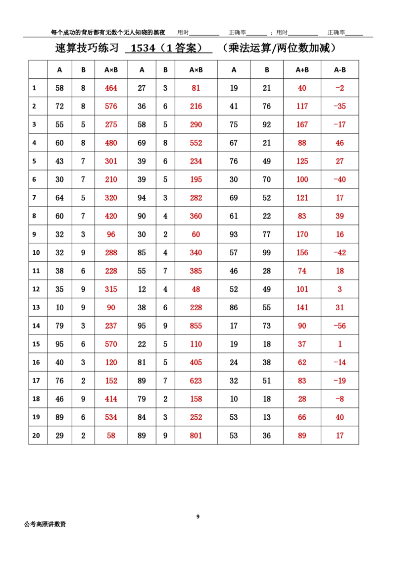 新速算1533-1542(答案版)_2026考公资料_超格合集_数资高照合集_速算高照抖音速算直播课_速算每日打卡题