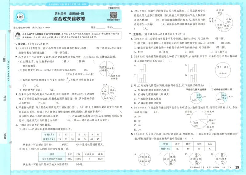 六年级数学上册冀教版25秋《王朝霞考点梳理时习卷》_25秋小学语数英习题试卷_数学_冀教版_1-6年级数学上册冀教版25秋《王朝霞考点梳理时习卷》