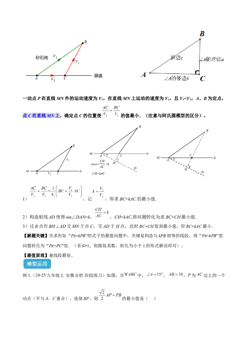 2025年中考数学几何模型综合训练（通用版）专题33最值模型之胡不归模型解读与提分精练（教师版）_2数学总复习_2025中考复习资料_2025年中考数学几何模型综合训练(通用版)