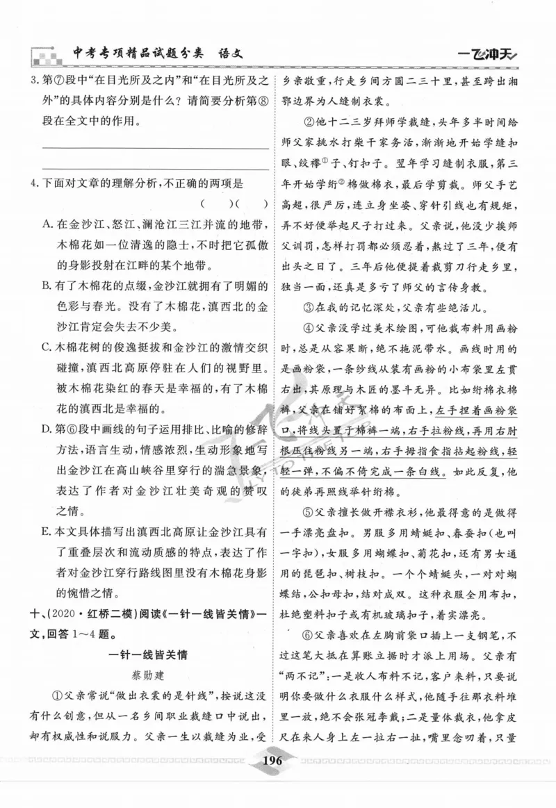 一飞冲天-中考专项精品试题分类-语文_《一飞冲天-中考专项》2026版_一飞冲天-中考专项精品试题分类（2024版）