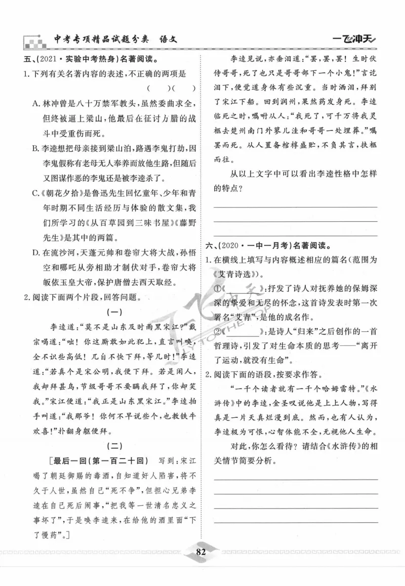 一飞冲天-中考专项精品试题分类-语文_《一飞冲天-中考专项》2026版_一飞冲天-中考专项精品试题分类（2024版）
