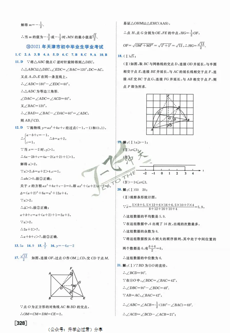 一飞冲天-中考模拟试题汇编-数学参考答案_《一飞冲天-中考专项》2026版_一飞冲天-中考模拟试题汇编（2024版）