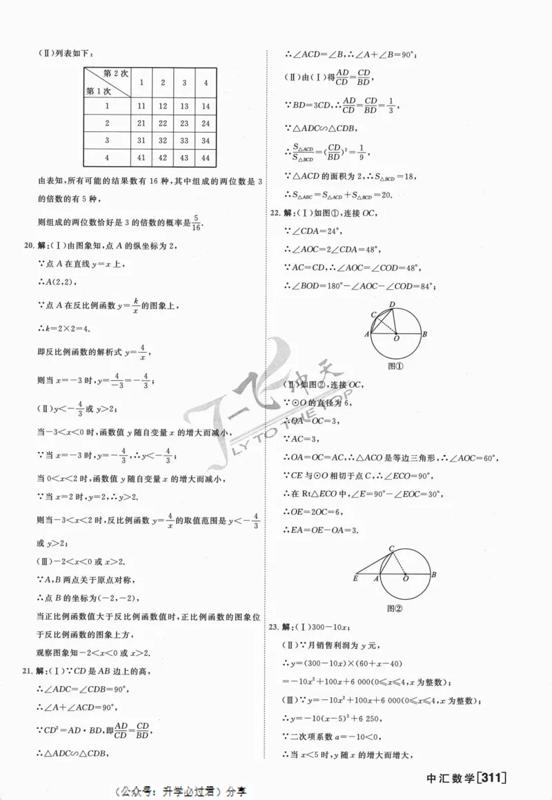 一飞冲天-中考模拟试题汇编-数学参考答案_《一飞冲天-中考专项》2026版_一飞冲天-中考模拟试题汇编（2024版）