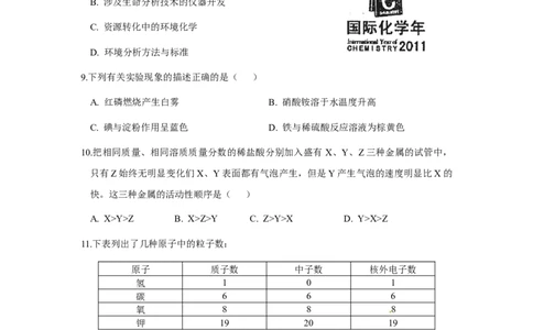 2011年辽宁省沈阳市中考化学试题及答案_中考真题_5.化学中考真题2015-2024年_地区卷_辽宁化学_辽宁化学_沈阳化学08-22