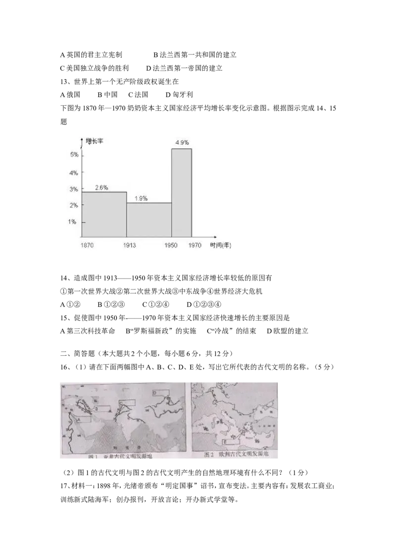 2008年山西省中考历史试题及答案_中考真题_6.历史中考真题2015-2024年_地区卷_山西中考历史2008---2022年（山西省统一试卷）