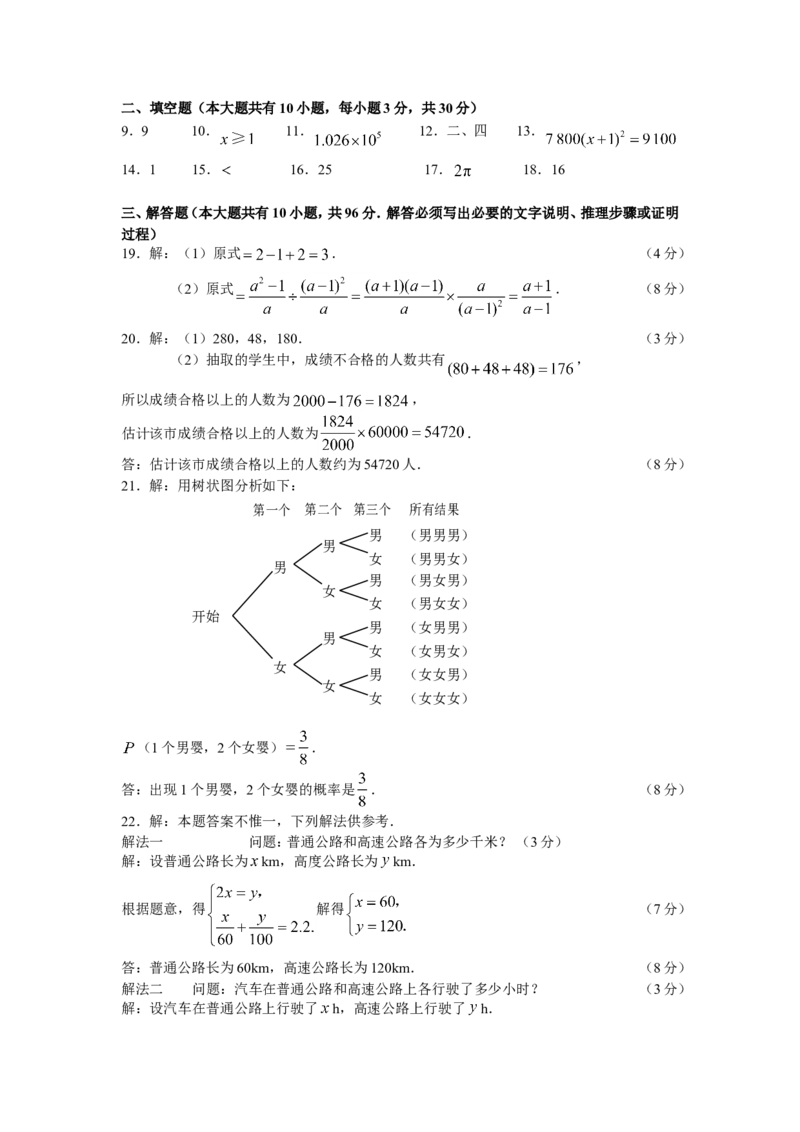 2009年江苏省淮安市中考数学试题及答案_中考真题_2.数学中考真题2015-2024年_地区卷_江苏省_淮安中考数学08-22