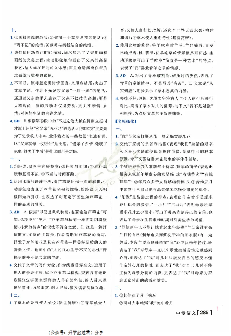 一飞冲天-中考专项精品试题分类-语文参考答案_《一飞冲天-中考专项》2026版_一飞冲天-中考专项精品试题分类（2024版）