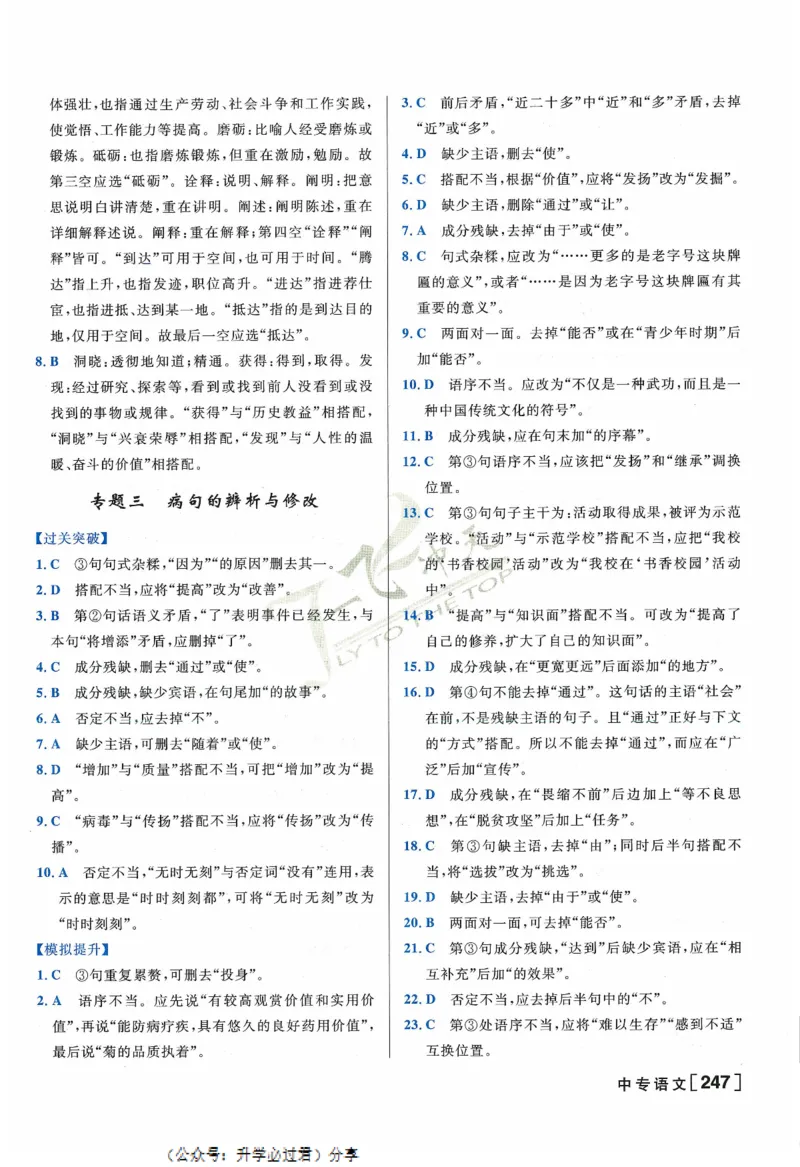 一飞冲天-中考专项精品试题分类-语文参考答案_《一飞冲天-中考专项》2026版_一飞冲天-中考专项精品试题分类（2024版）