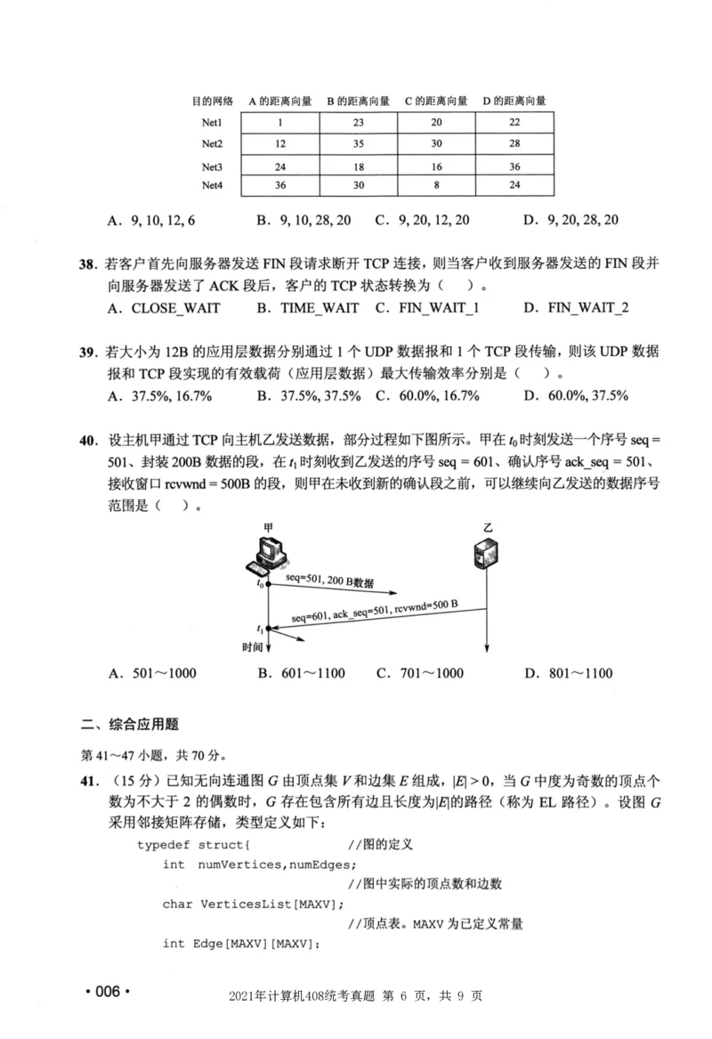 2021年计算机408统考真题_408计算机统考历年真题_2009-2025计算机408统考真题