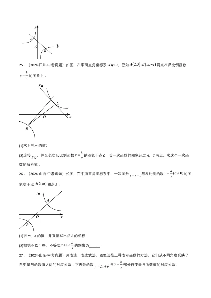 专题11反比例函数（原卷版）_2数学总复习_2025中考复习资料_备战2025年中考数学真题题源解密（全国通用）