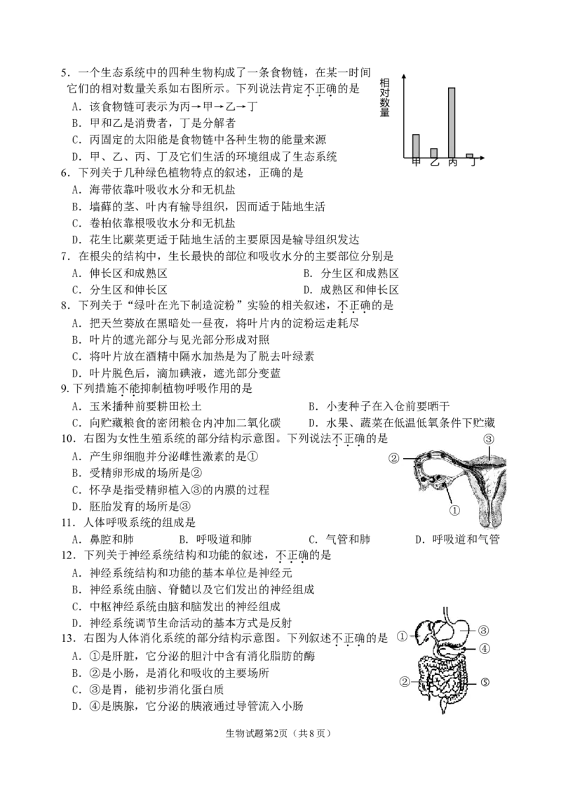 2013年威海市中考生物试题及答案_中考真题_8.生物中考真题2015-2024年_地区卷_山东省_山东威海生物12-20