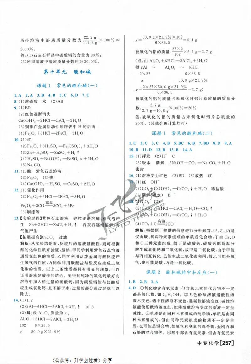 一飞冲天-中考专项精品试题分类-化学参考答案_《一飞冲天-中考专项》2026版_一飞冲天-中考专项精品试题分类（2024版）