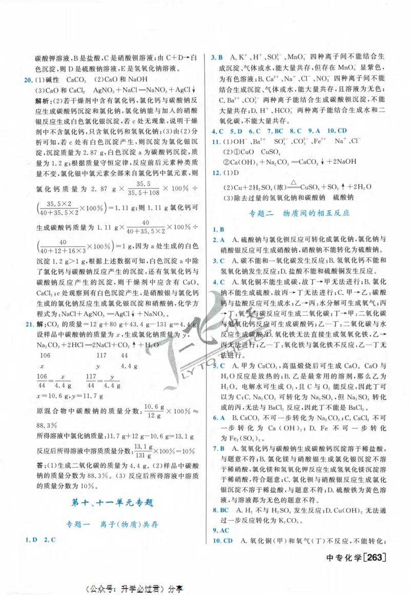 一飞冲天-中考专项精品试题分类-化学参考答案_《一飞冲天-中考专项》2026版_一飞冲天-中考专项精品试题分类（2024版）