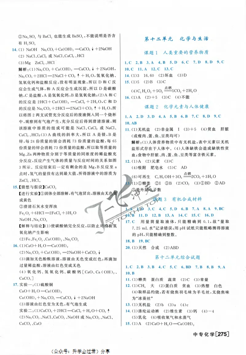 一飞冲天-中考专项精品试题分类-化学参考答案_《一飞冲天-中考专项》2026版_一飞冲天-中考专项精品试题分类（2024版）
