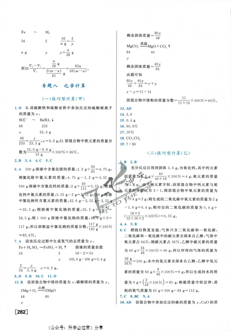 一飞冲天-中考专项精品试题分类-化学参考答案_《一飞冲天-中考专项》2026版_一飞冲天-中考专项精品试题分类（2024版）