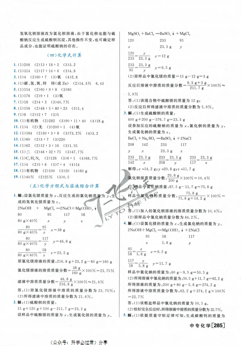 一飞冲天-中考专项精品试题分类-化学参考答案_《一飞冲天-中考专项》2026版_一飞冲天-中考专项精品试题分类（2024版）