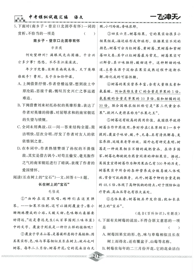 2026《一飞冲天中考模拟试题汇编》语文参考答案_《一飞冲天-中考专项》2026版_一飞冲天-中考模拟试题汇编（2026版）