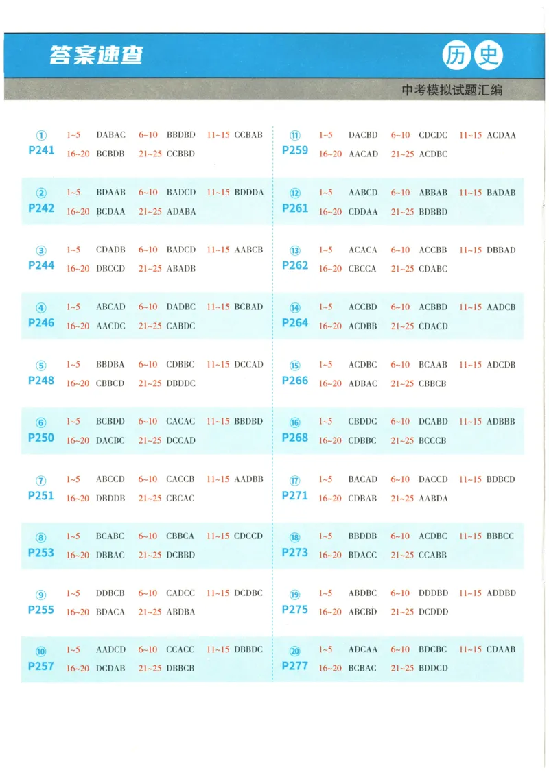 2026《一飞冲天中考模拟试题汇编》历史参考答案_《一飞冲天-中考专项》2026版_一飞冲天-中考模拟试题汇编（2026版）
