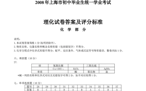 2008年上海市中考化学试卷及答案_中考真题_5.化学中考真题2015-2024年_地区卷_上海中考化学08-21
