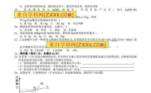 2012年湖南常德中考化学试题及答案_中考真题_5.化学中考真题2015-2024年_地区卷_湖南省_化学常德11-22