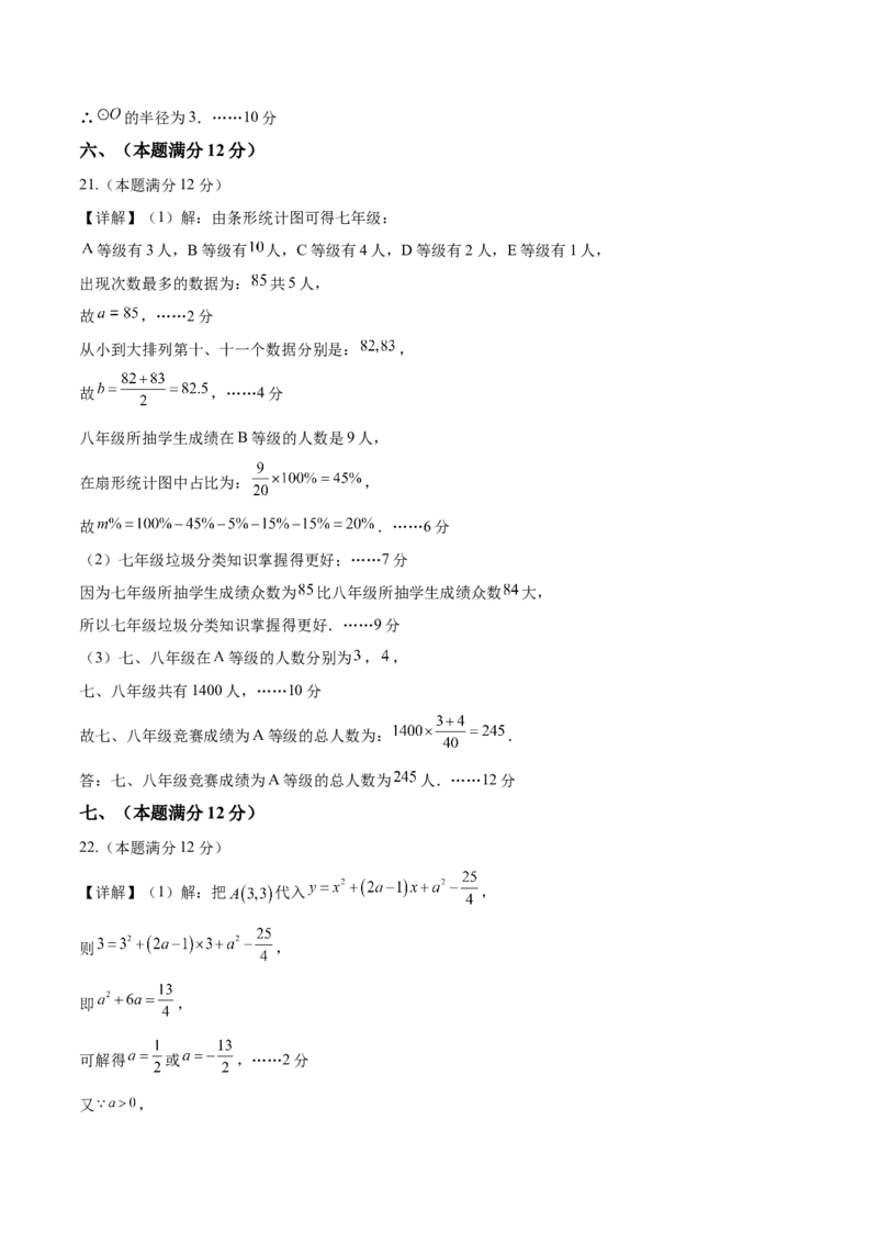 数学（安徽卷）（参考答案及评分标准）_2数学总复习_赠送：2024中考模拟题数学_一模_数学（安徽卷）-2024年中考第一次模拟考试