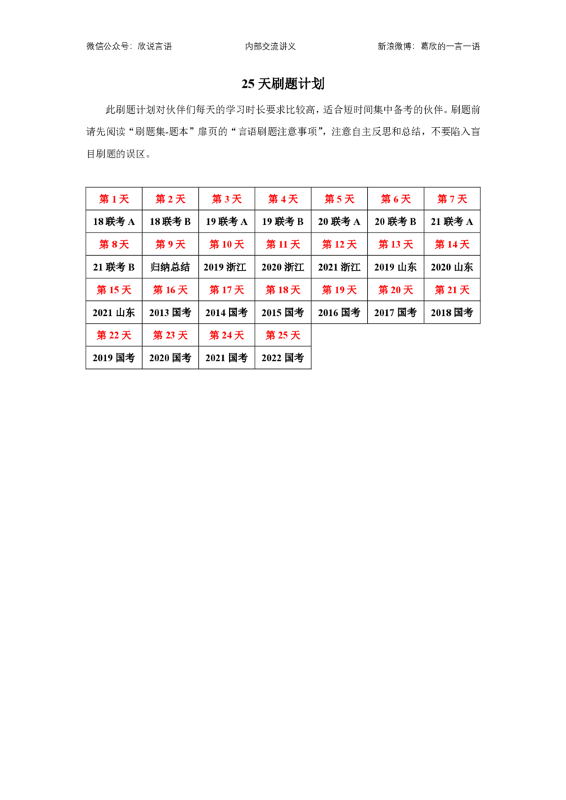 2023国考季&mdash;欣说言语刷题集&mdash;刷题计划表_26吉林考备考资料包_11省考刷题包_15言语刷题集_2023言语刷题集