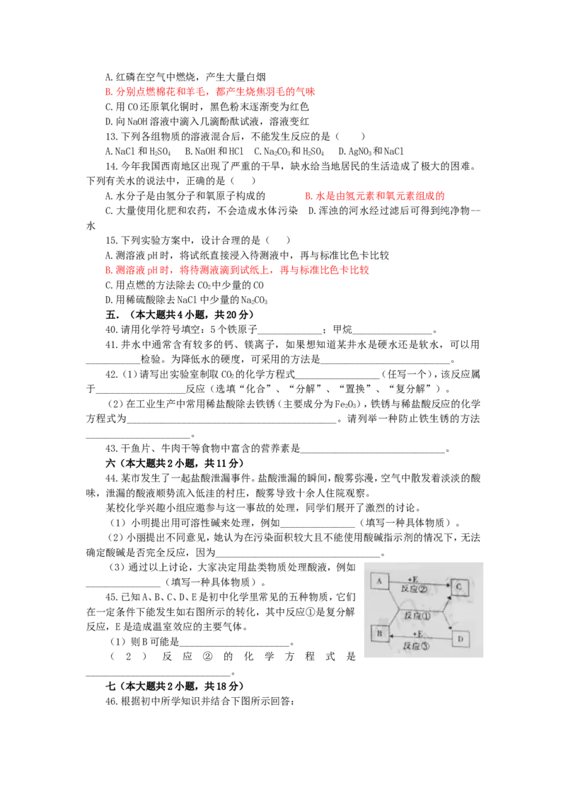 2010年长沙中考化学试题及答案_中考真题_5.化学中考真题2015-2024年_地区卷_湖南省_长沙化学08-22年