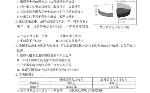 2013年江苏省无锡市政治中考试卷及答案_中考真题_7.政治中考真题2015-2024年_地区卷_江苏省_无锡政治（09-21）缺12.16.20