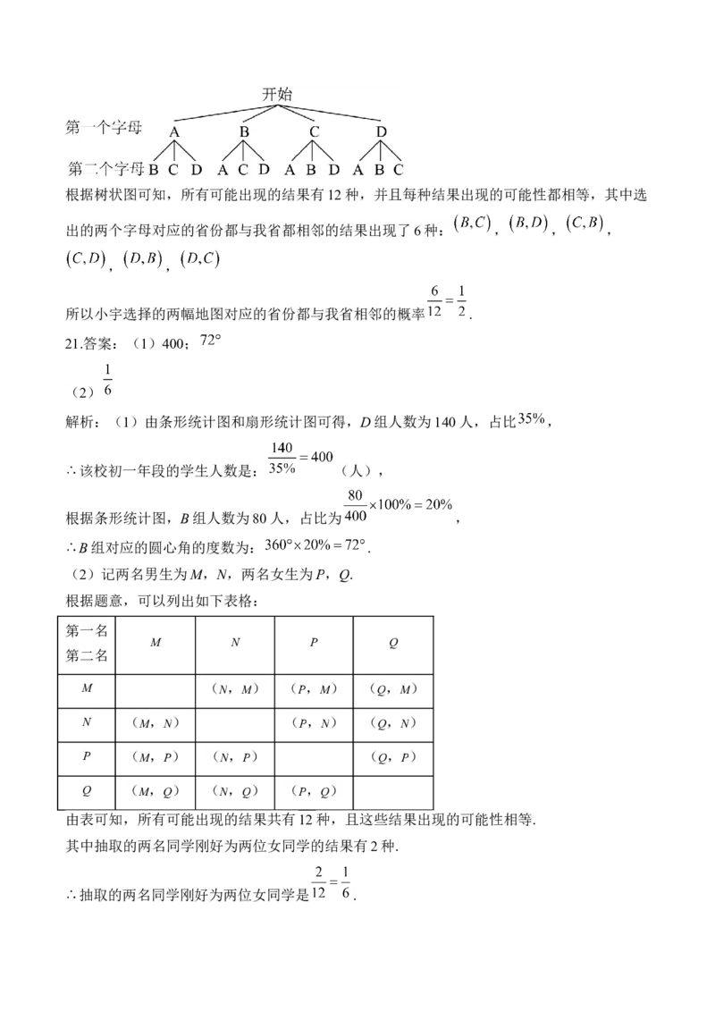 专题六统计与概率&mdash;&mdash;2025届中考一轮数学突破热点训练营（含解析）_2数学总复习_2025中考复习资料_2025届中考数学一轮突破&nbsp;热点训练营(含解析)