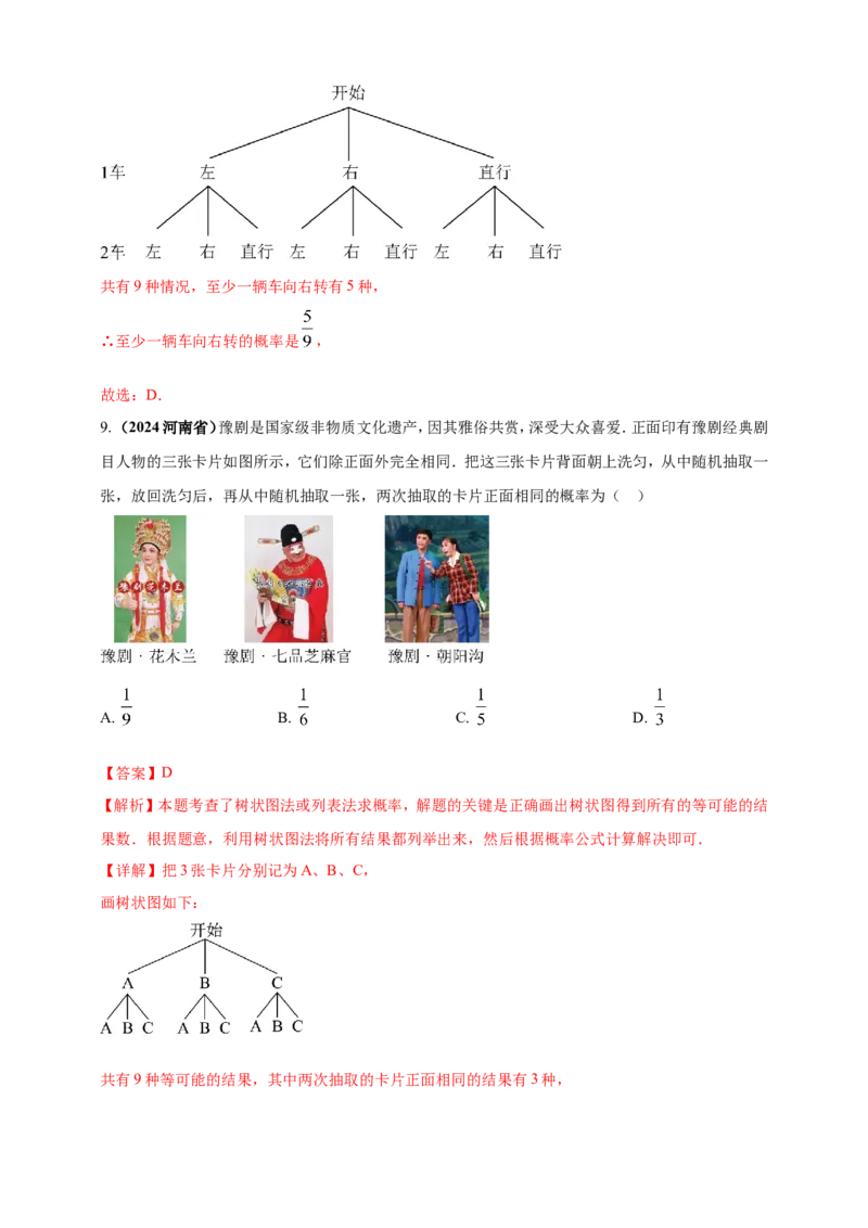专题28概率（解析版）_2数学总复习_2025中考复习资料_（2025年中考复习全国通用）2024年中考数学真题专题分类精选汇编_2024年中考数学真题分类汇编：专题28概率（原卷版+解析版）