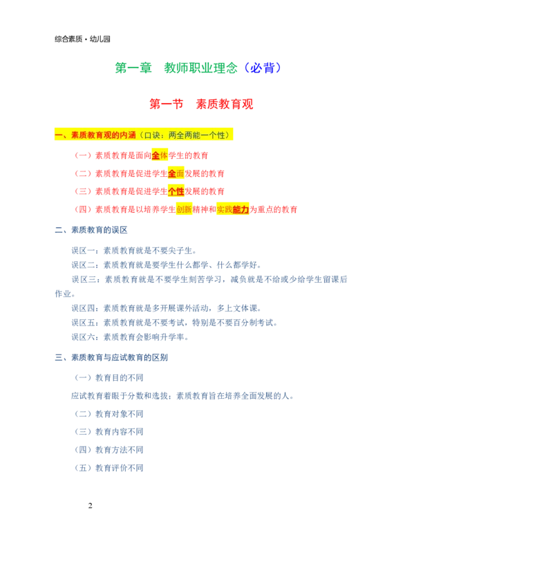 幼儿园综合素质三色笔记_教资_32教师资格证三色笔记