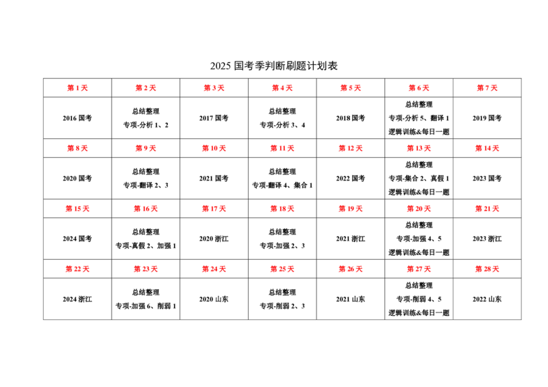 2025国考季-判断刷题计划表_26吉林考备考资料包_11省考刷题包_16判断刷题组_2025判断刷题组