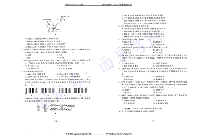 16年上-19年下-初中生物真题-题本_4-教培资料-26年最新资料-同步更新_初中高中教资_03科三专项（进去保存报考的学科即可）_01科目三FB网课、三色速记手册、知识点导图等推荐