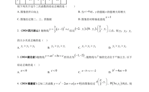 专题12二次函数的图像与性质（原卷版）_2数学总复习_2025中考复习资料_（2025年中考复习全国通用）2024年中考数学真题专题分类精选汇编