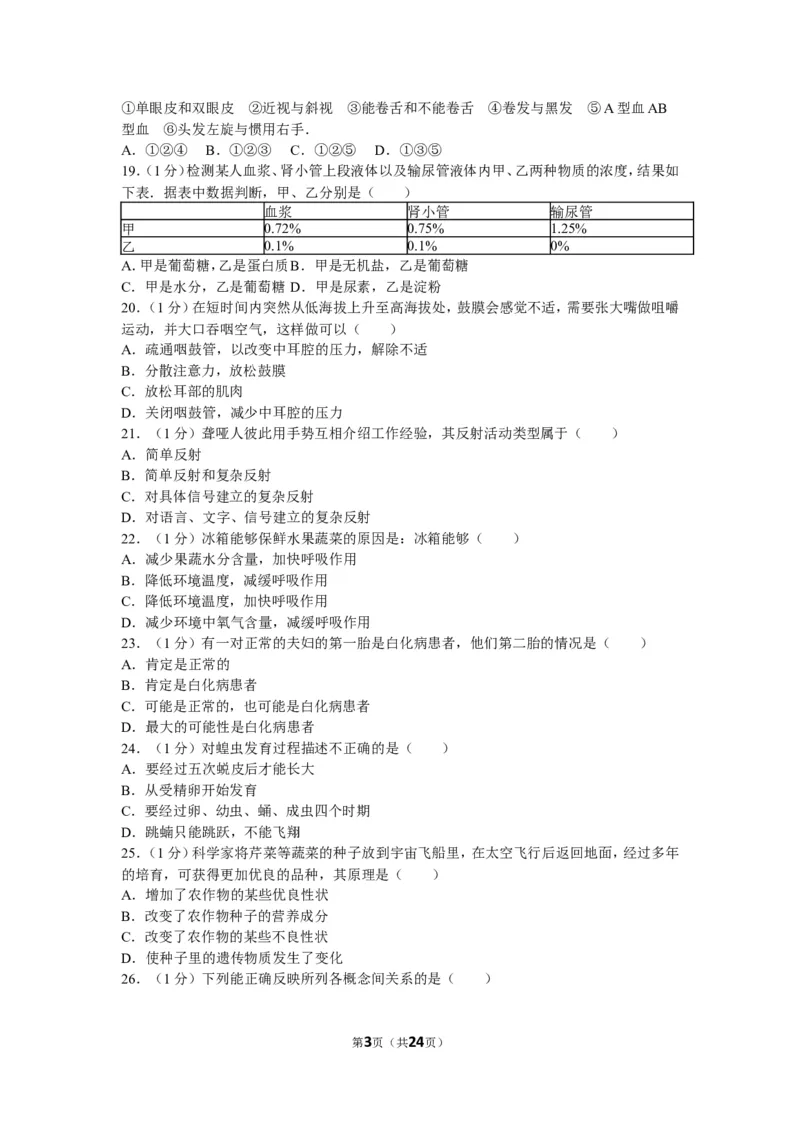 2010年山东青岛初中生物学业考试题及答案_中考真题_8.生物中考真题2015-2024年_地区卷_青岛生物