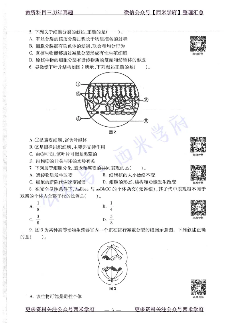 16下-19年上-初中生物真题-题本_4-教培资料-26年最新资料-同步更新_初中高中教资_03科三专项（进去保存报考的学科即可）_01科目三FB网课、三色速记手册、知识点导图等推荐