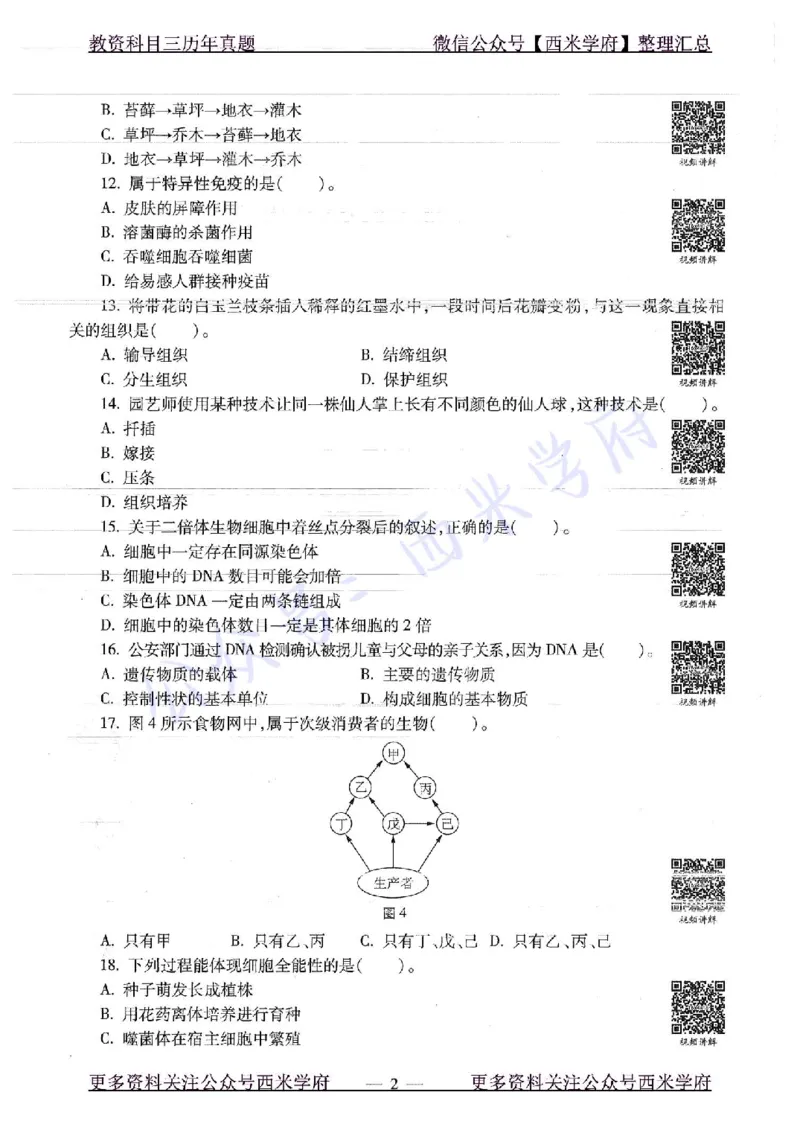 16下-19年上-初中生物真题-题本_4-教培资料-26年最新资料-同步更新_初中高中教资_03科三专项（进去保存报考的学科即可）_01科目三FB网课、三色速记手册、知识点导图等推荐
