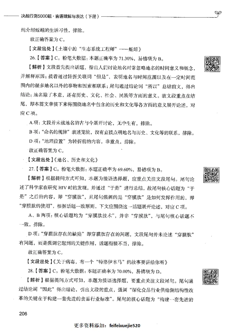 04言语理解（答案）_26吉林考备考资料包_11省考刷题包_04决战行测5000题_行测5000题2021年7月版次