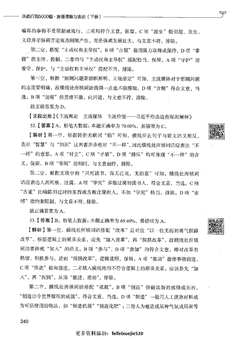 04言语理解（答案）_26吉林考备考资料包_11省考刷题包_04决战行测5000题_行测5000题2021年7月版次